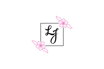 Initial monogram LJ, letter L and J logo in floral framed box in minimalist design style