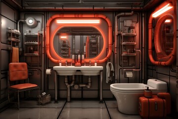 A retro futuristic toilet with a European closet