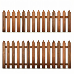 A collection of brown wooden fence isolated on a white background