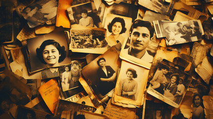 Vintage Photo Collection with Family Memories - obrazy, fototapety, plakaty