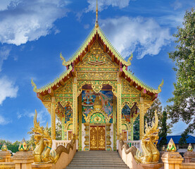 beautiful Wat Buddhist temples in Chiangmai Chiang mai Thailand. Decorated in beautiful ornate...