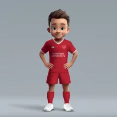 Fotobehang 3d cartoon cute young soccer player in Liverpool football kit. © magr80