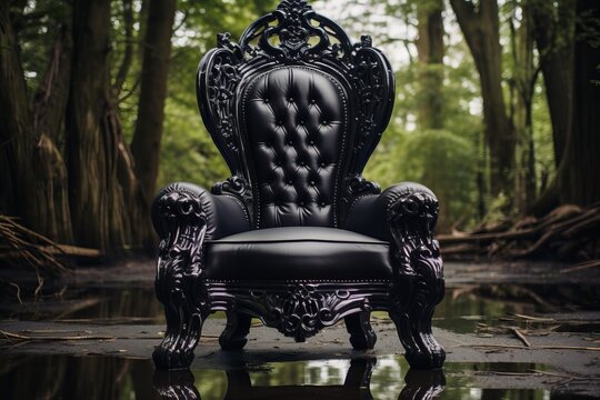 black majestic leather chair throne of a King or Queen Generative Ai