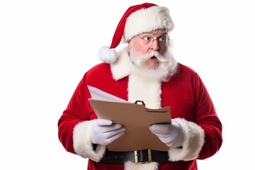 A man dressed as Santa Claus is disappointed when he looks at  the naughty list of misbehaving children Generative Ai