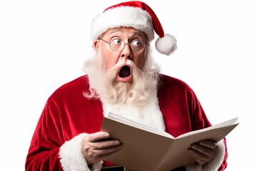 A man dressed as Santa Claus is disappointed when he looks at  the naughty list of misbehaving children Generative Ai