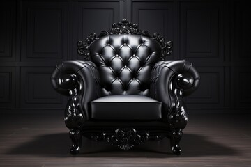 black majestic leather chair throne of a King or Queen on black background Generative Ai