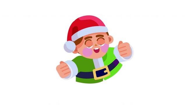 christmas elf animation giving two thumbs up, with transparent alpha channel background