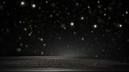 Obraz premium Luxury Glitter sparkles magical flickering particles bokeh effect with wood table background. Elegant abstract design for invitation, greeting, banners, brochures, booklets, ads. Generative AI