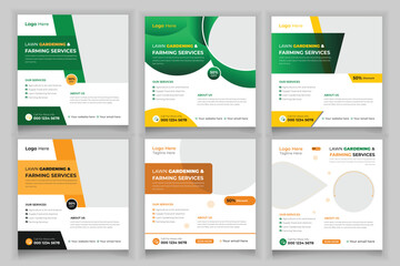 Agriculture Farming Set Or Lawn Garden Services and Bundle Web Banner Design Template