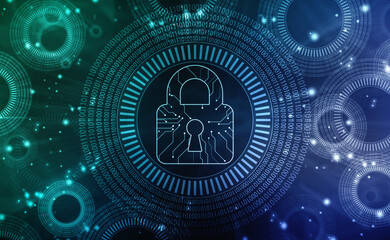 Digital Padlock on abstract technology background, Technology security concept. Modern safety digital background. Protection system, Cyber Security and safety information, personal data concept