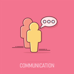 Cartoon people with speach bubble icon in comic style. Person illustration pictogram. Users person sign splash business concept.