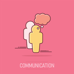 Cartoon people with speach bubble icon in comic style. Person illustration pictogram. Users person sign splash business concept.