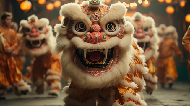Dragon Lion Dance Show Chinese New , Wallpaper Pictures, Background Hd