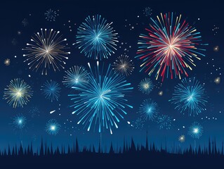 Fototapeta na wymiar Festive Fireworks Vector Illustration on a Vibrant Blue Background for Celebrations,ai generated