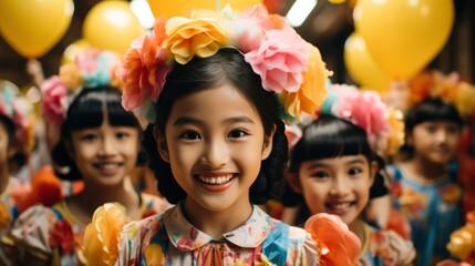 Fototapeta na wymiar Happy Songkran Day Asian Kid Girl , Wallpaper Pictures, Background Hd