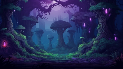 Amazing Magic forest pixel art seamless background