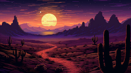 Pixel art desert at night