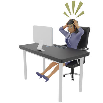 Stressed Businesswoman at Work 3d illustration