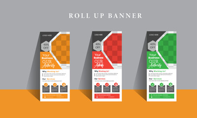 Creative Roll Up Banner Design Template With A Place For Photo, Web Banner template