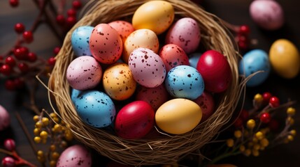 Top View Easter Holiday Card Nest , Wallpaper Pictures, Background Hd