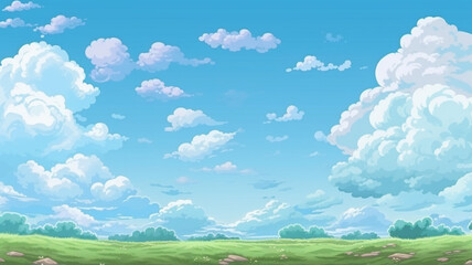 Fototapeta premium Bombastic Pixel Art Seamless Background with Mountains