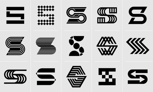 Geometric line shape letter S logo design set