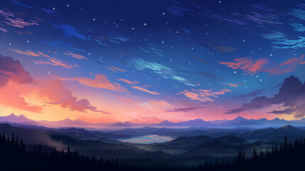 Amazing Pixel Art Star Sky at Dawn Time