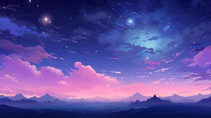Behangcirkel Beautiful Pixel Art Star Sky at Dawn Time © BornHappy