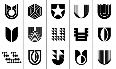Modern digital line flat initial letter U logo design set