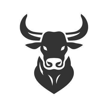 Bull head icon silhouette symbol. Buffalo cow ox isolated on white background. Bull head logo which means strength, courage and toughness. Vector illustration