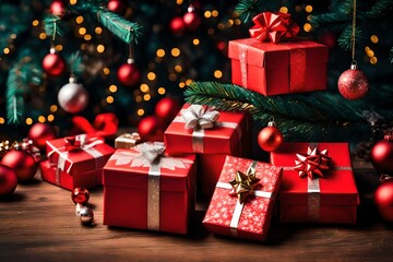 Fototapeta na wymiar christmas tree and gifts generated by AI technology
