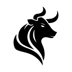Bull head icon silhouette symbol. Buffalo cow ox isolated on white background. Bull head logo which means strength, courage and toughness. Vector illustration