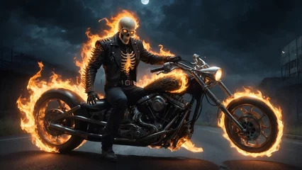 Foto op Plexiglas Ghost Rider on fire as always. 4K - 8K - 12K TV. Generative AI.  © Habelcaceres