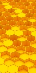 Volumetric hexagons at different levels. Background and backdrop in the form of a honeycomb.