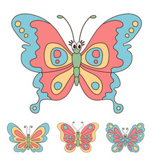 Butterflies cartoon icon set, colorful cartoon butterflies stickers set