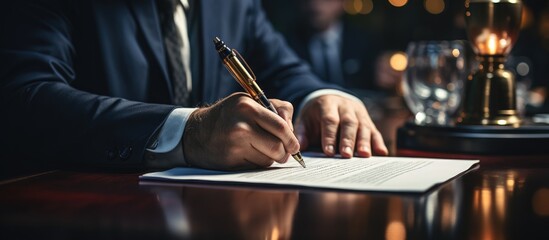 Businessman and customer signing business contract and contract papers - obrazy, fototapety, plakaty