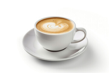 Photo of a steaming cup of coffee resting on a pristine white saucer