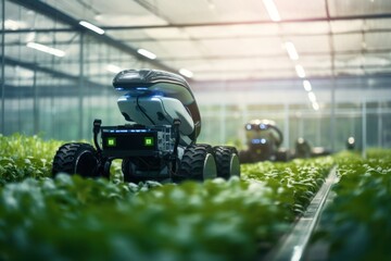 Automatic tractor working in field Future technology with smart agriculture concepts.