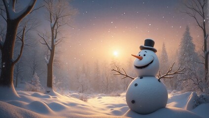 Fototapeta premium A Generative AI Christmas Landscape with Snowmen