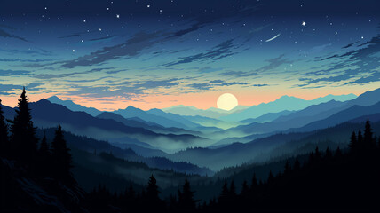 Pixel Art Star Sky at Dawn Time