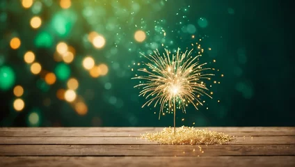 Poster Colorful firework background with bokeh defocused lights and stars Feux d'artifices Angle 13 juillet 2024 Seed of dandelion after rain - green and red    © Gogo
