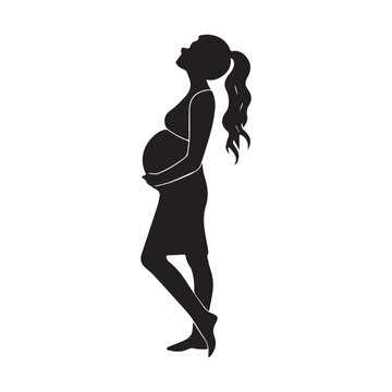 Expectant Beauty: Black and White Silhouettes of Pregnant Women, Each Image Showcasing the Elegance and Grace of Motherhood