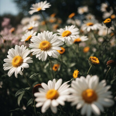 Fototapeta premium Beautiful Daisy flower or Bellis perennis L, or Compositae blooming in the park during sunlight