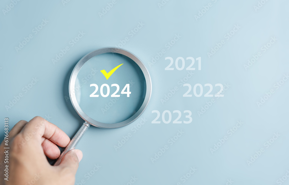 Poster Starting New year with ambition 2024 and countdown merry christmas and happy new year, Planning and challenge strategy in new year 2024 Concept.