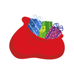 Red bag Santa Claus. Large sack holiday for gifts. Big bagful for New Year and Christmas vector