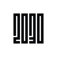 2030 happy new year symbol, geometric style logo text vector, black on white background