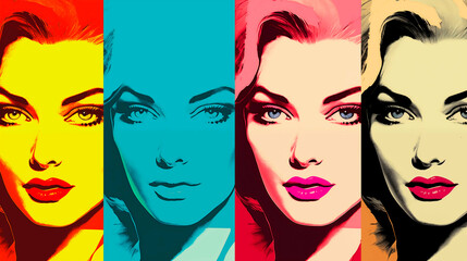 Pop art image of a woman, made in bold vibrant colors and comic book strip style. Useful as a texture, wall paper and art installation. 