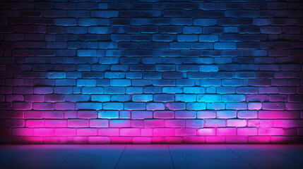 Black brick wall background rough concrete with neon light