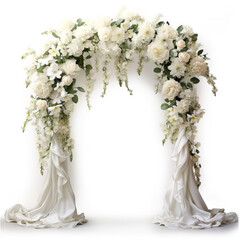 結婚式の豪華な花のアーチ　白背景