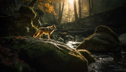 Ein Wolf im Herbstwald